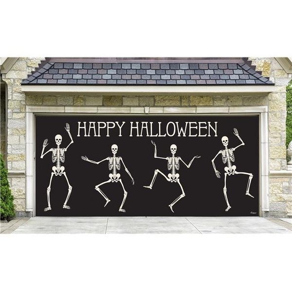 My Door Decor My Door Decor 285905HALL-016 7 x 16 ft. Happy Halloween Skeletons Halloween Door Mural Sign Car Garage Banner Decor; Multi Color 285905HALL-016